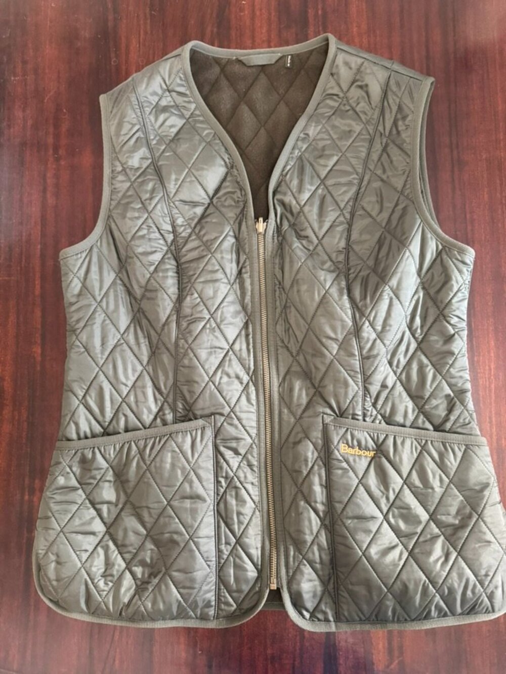 Barbour Betty Fleece Liner Quilted Gilet Vest Olive Green US 10